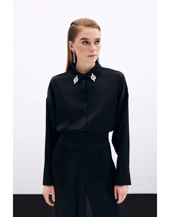 Aksesuar Detaylı Gömlek - Siyah