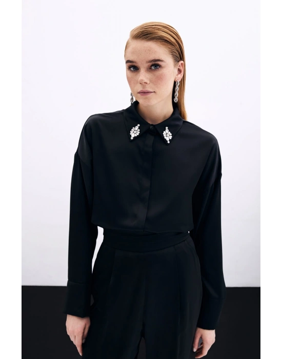 Aksesuar Detaylı Gömlek - Siyah
