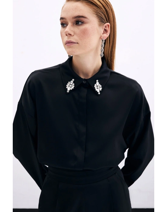Aksesuar Detaylı Gömlek - Siyah