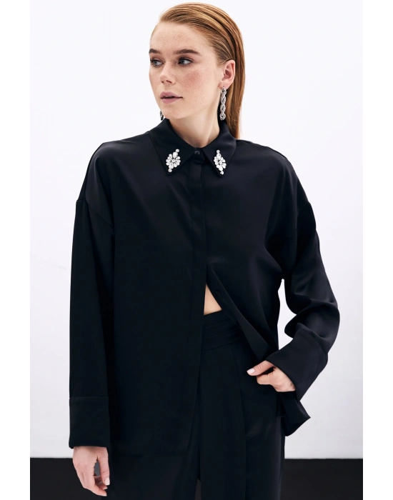 Aksesuar Detaylı Gömlek - Siyah