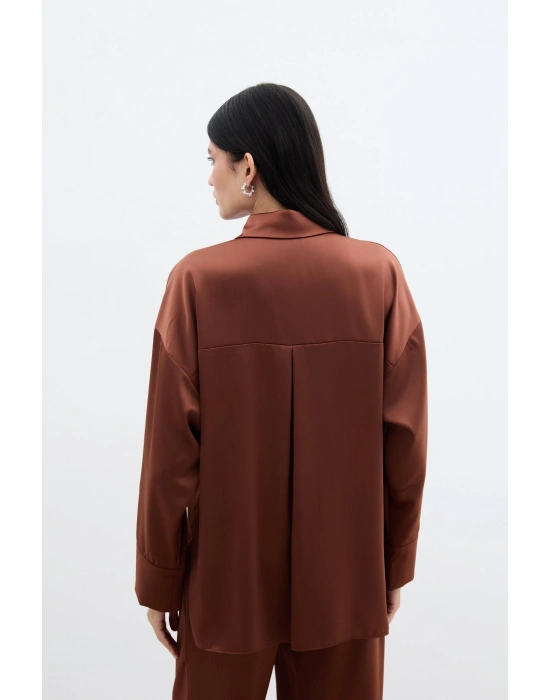 Aksesuar Detaylı Gömlek - Kahve