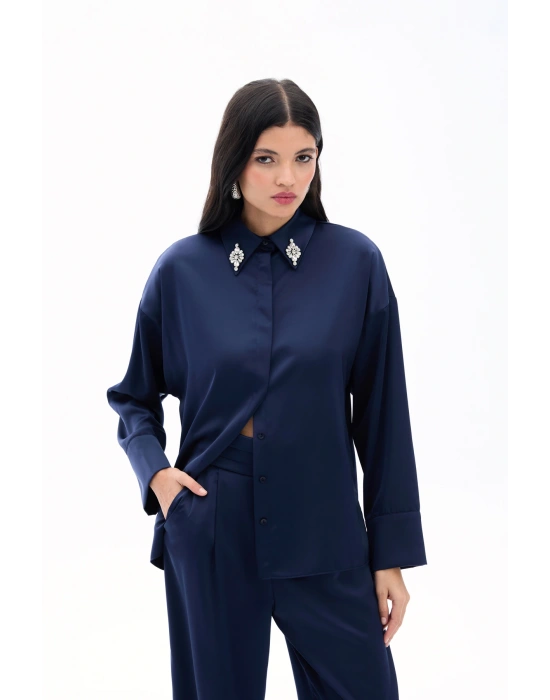 Aksesuar Detaylı Gömlek - Lacivert