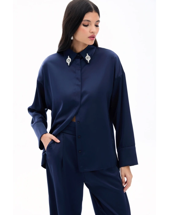 Aksesuar Detaylı Gömlek - Lacivert