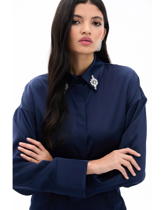 Aksesuar Detaylı Gömlek - Lacivert