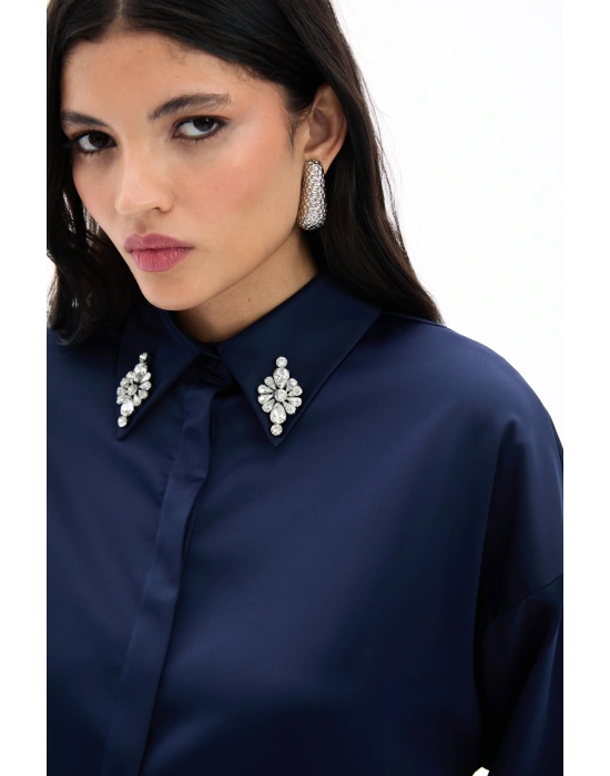 Aksesuar Detaylı Gömlek - Lacivert