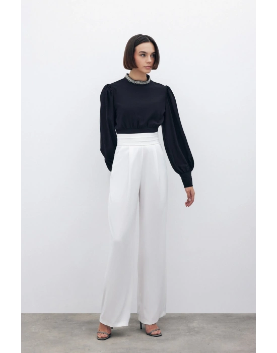 Bel Detaylı Cepli Pantolon - Ekru