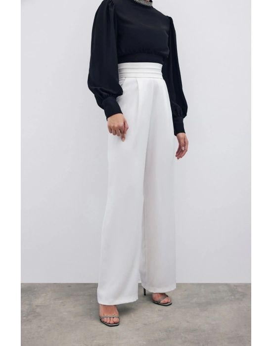 Bel Detaylı Cepli Pantolon - Ekru