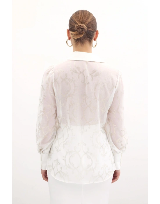 Geniş Manşetli Şifon Gömlek - Ekru