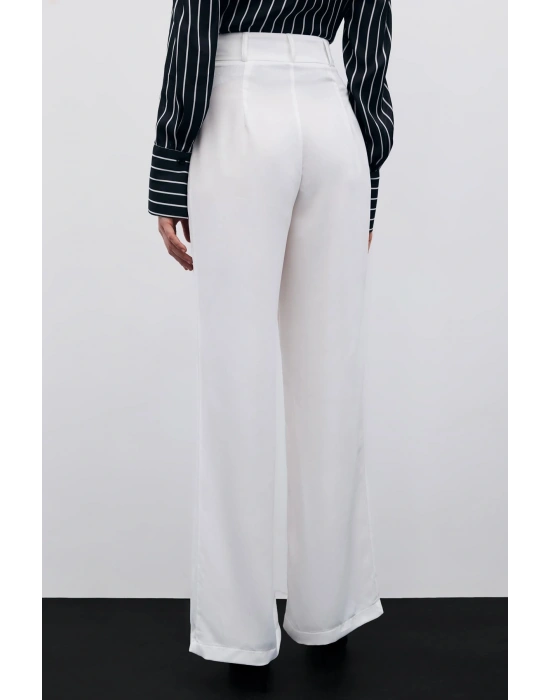 Pileli Krep Pantolon - Ekru