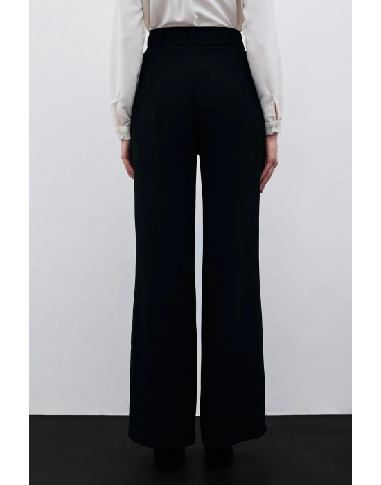 Pileli Krep Pantolon - Siyah