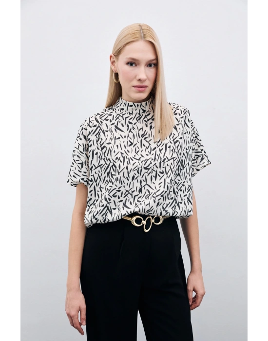Yarasa Kol Desenli Bluz - Siyah