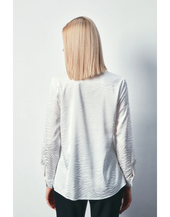 Desenli Düz Klasik Gömlek - Ekru