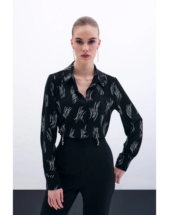 Baskılı Klasik Gömlek - Gümüş