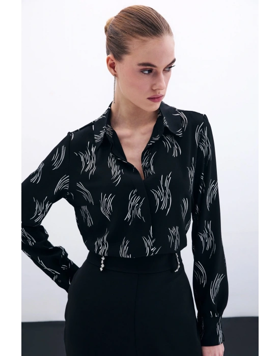 Baskılı Klasik Gömlek - Gümüş