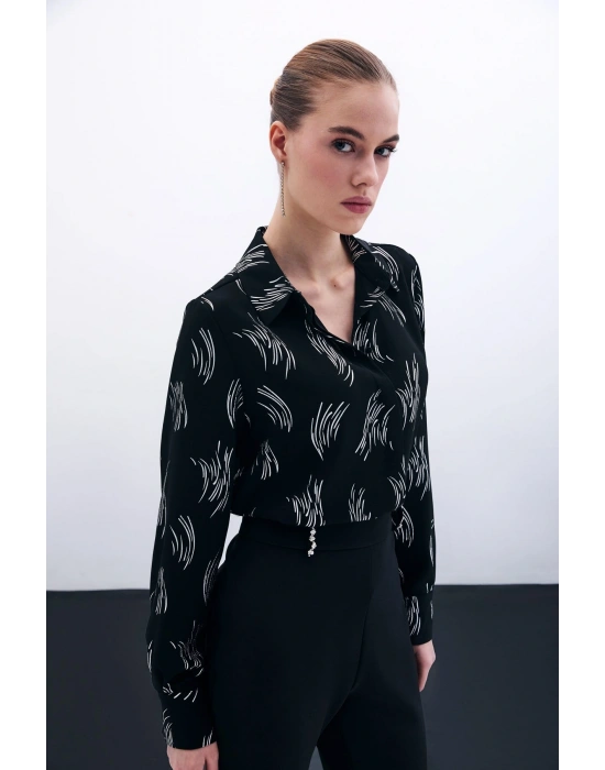 Baskılı Klasik Gömlek - Gümüş