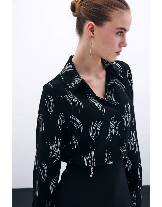 Baskılı Klasik Gömlek - Gümüş