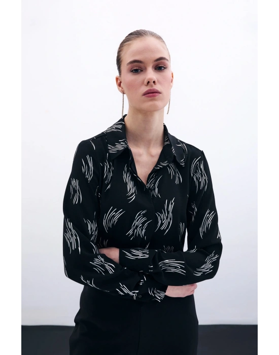 Baskılı Klasik Gömlek - Gümüş