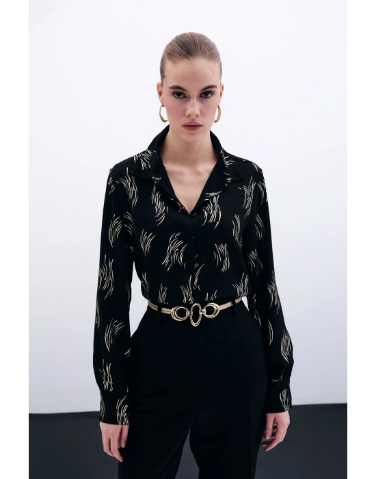 Baskılı Klasik Gömlek - Gold