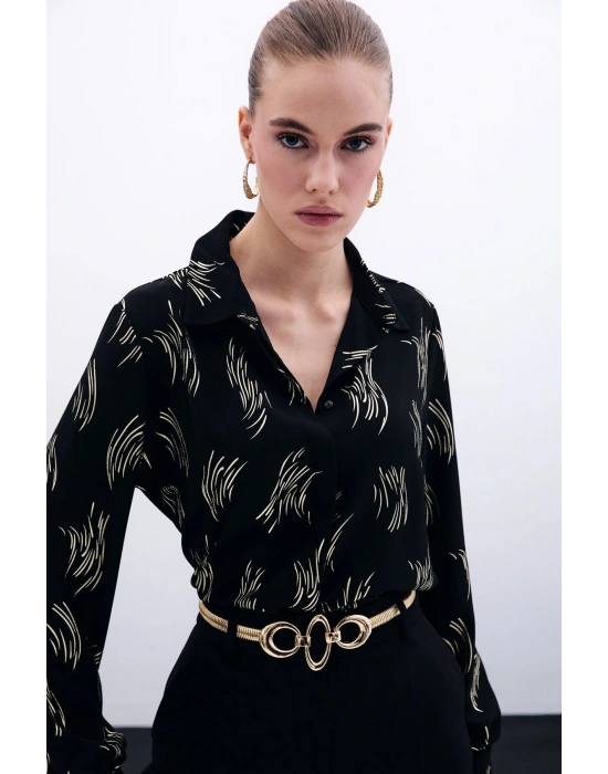 Baskılı Klasik Gömlek - Gold