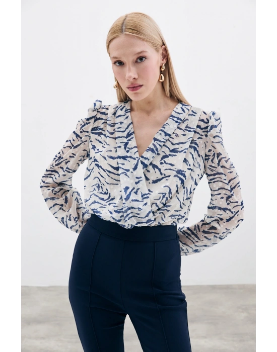 Puantiye Dokulu Bodysuit - Mavi