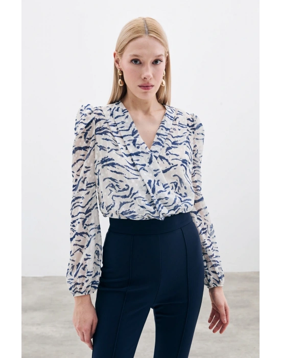 Puantiye Dokulu Bodysuit - Mavi