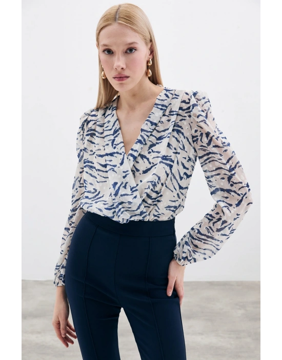 Puantiye Dokulu Bodysuit - Mavi