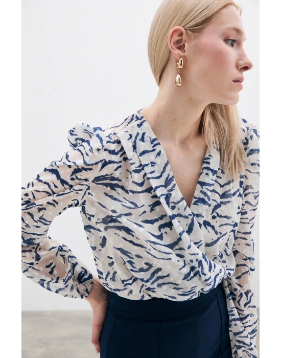 Puantiye Dokulu Bodysuit - Mavi