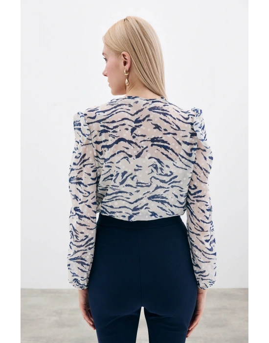 Puantiye Dokulu Bodysuit - Mavi