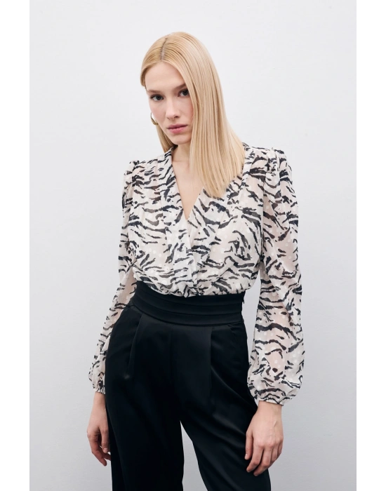 Puantiye Dokulu Bodysuit - Siyah