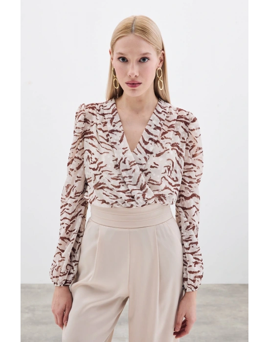 Puantiye Dokulu Bodysuit - Kahve