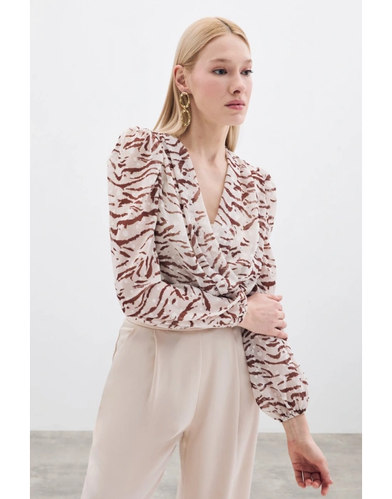 Puantiye Dokulu Bodysuit - Kahve