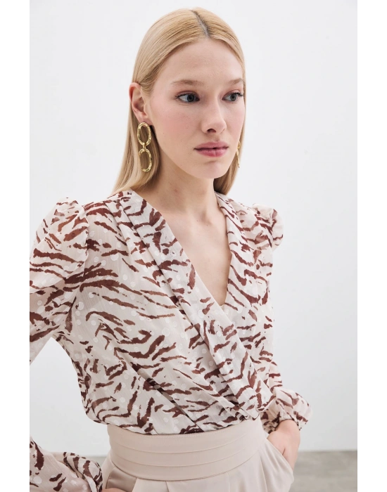 Puantiye Dokulu Bodysuit - Kahve