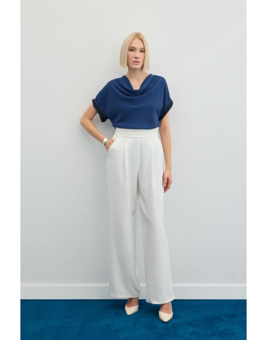 Kollar Taş Detaylı Salaş Bluz - İndigo