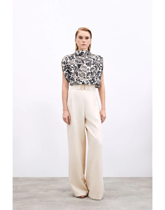 Aksesuarlı Yarasa Kol Bluz - Siyah