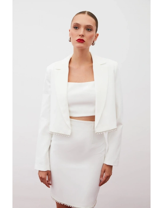 Aksesuarlı Kısa Ceket - Ekru