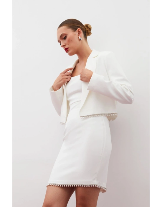 Aksesuarlı Kısa Ceket - Ekru