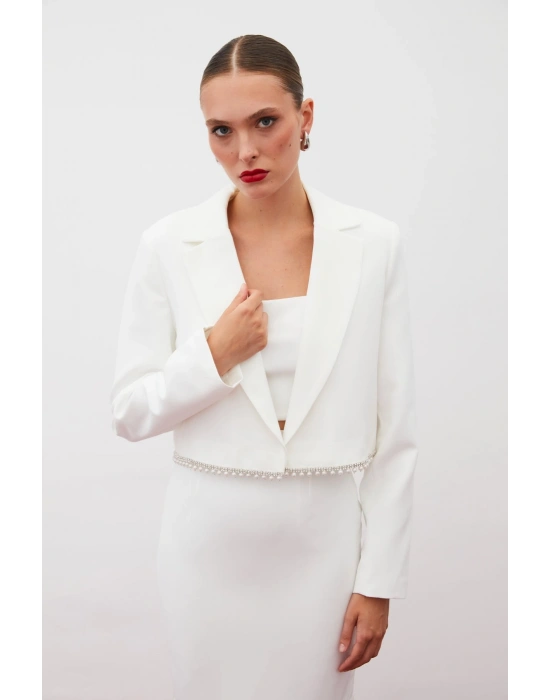 Aksesuarlı Kısa Ceket - Ekru