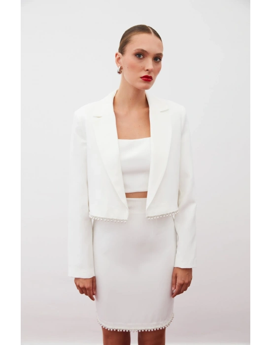 Aksesuarlı Kısa Ceket - Ekru