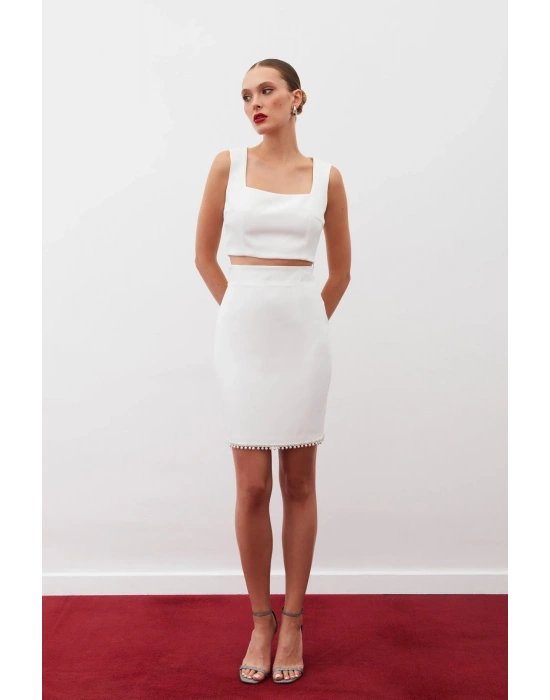 Aksesuarlı Kısa Ceket - Ekru