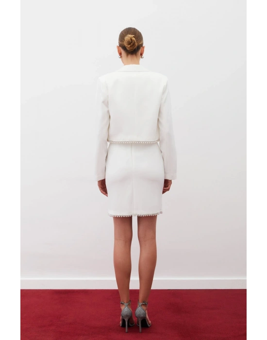 Aksesuarlı Kısa Ceket - Ekru