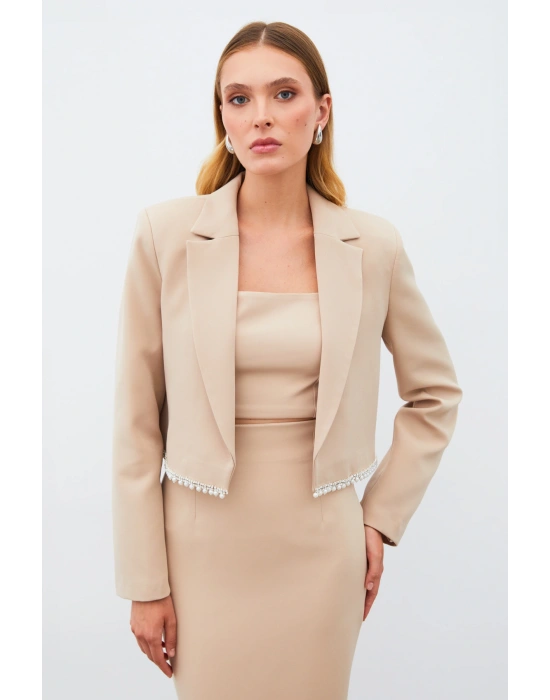 Aksesuarlı Kısa Ceket - Bej