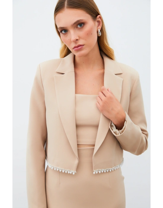 Aksesuarlı Kısa Ceket - Bej