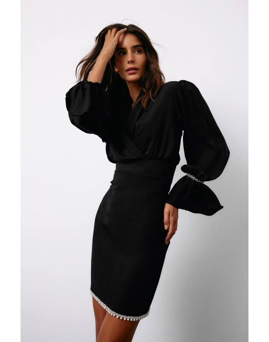 Aksesuar Detaylı Bluz - SİYAH