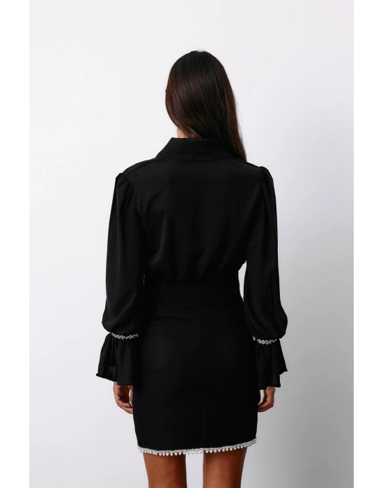 Aksesuar Detaylı Bluz - SİYAH