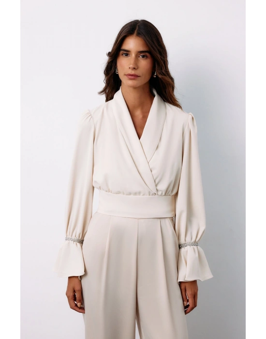 Aksesuar Detaylı Bluz - Bej