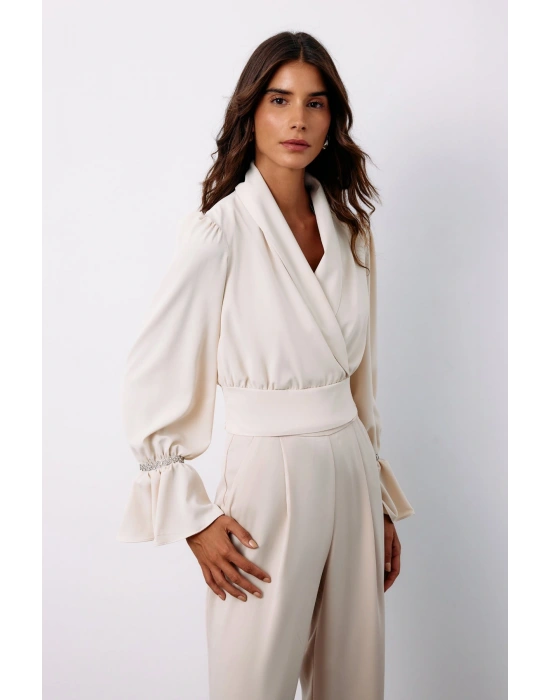 Aksesuar Detaylı Bluz - Bej