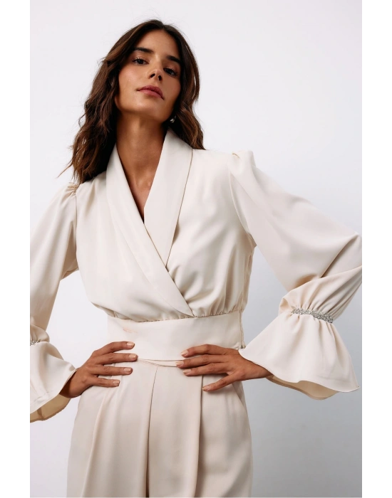 Aksesuar Detaylı Bluz - Bej