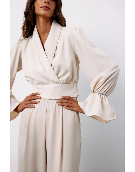 Aksesuar Detaylı Bluz - Bej