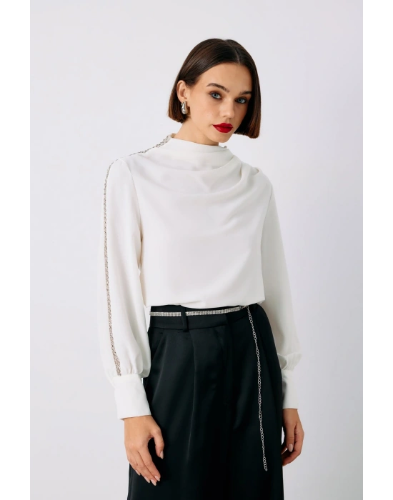 Omuz Aksesuarlı Bluz - Ekru