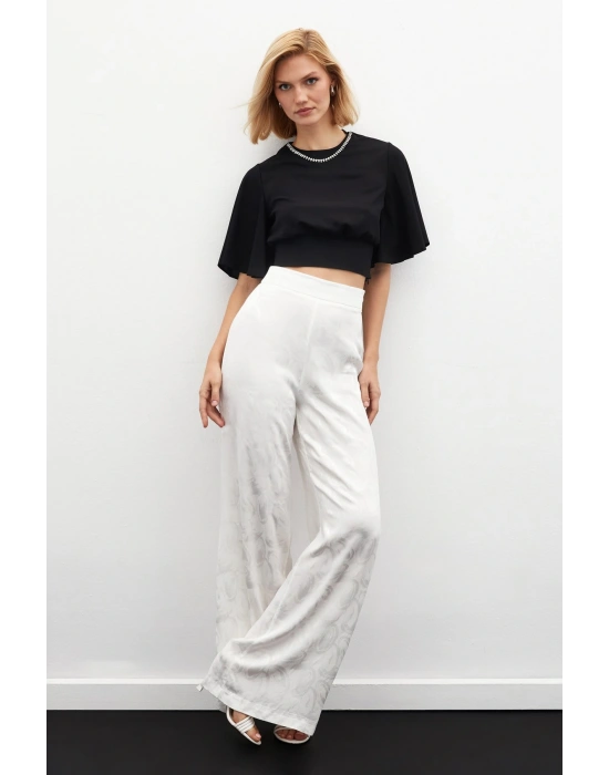 Jakarlı Salaş Pantolon - Ekru